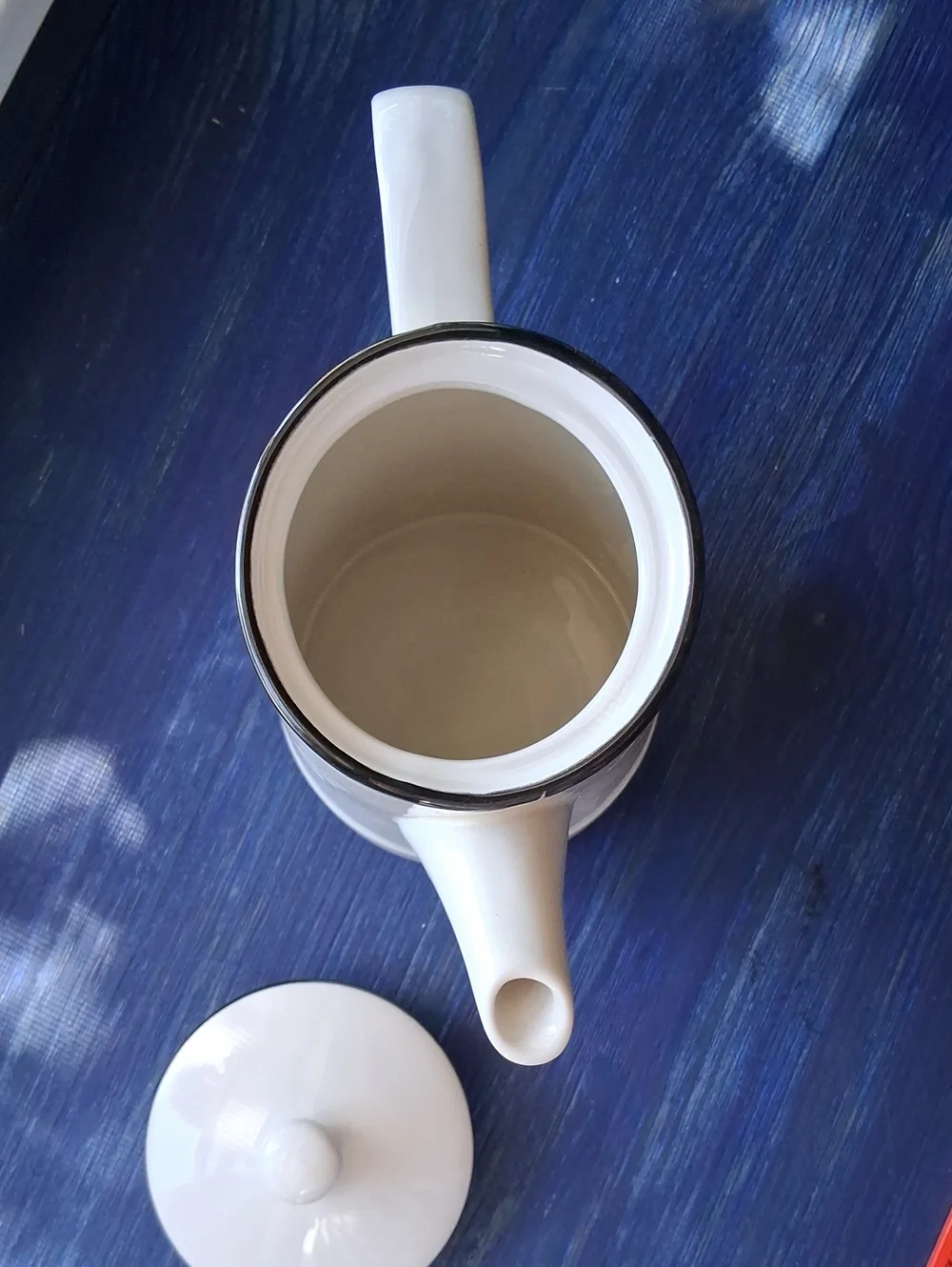 Cost Plus World Market Cream Ceramic Coffee Pot with Black Rim
